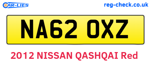NA62OXZ are the vehicle registration plates.