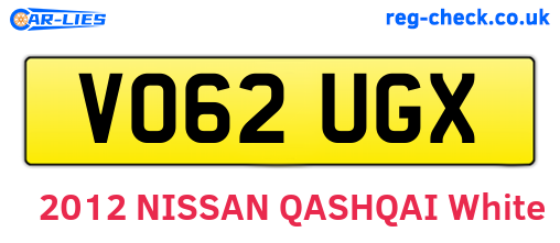 VO62UGX are the vehicle registration plates.