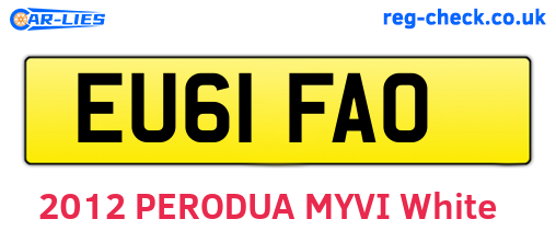EU61FAO are the vehicle registration plates.