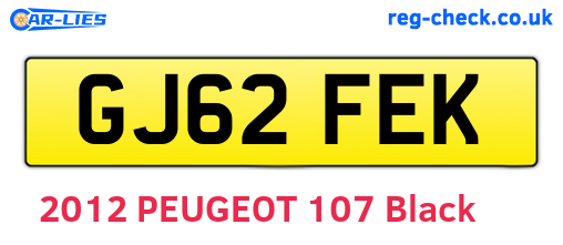 GJ62FEK are the vehicle registration plates.