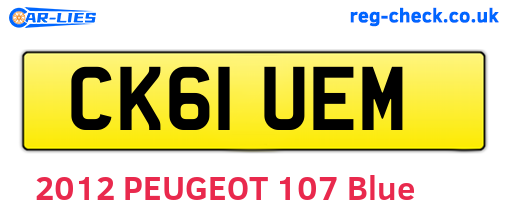 CK61UEM are the vehicle registration plates.