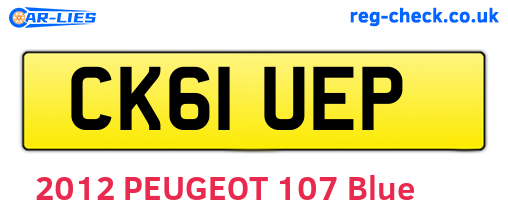 CK61UEP are the vehicle registration plates.