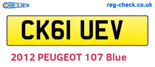 CK61UEV are the vehicle registration plates.