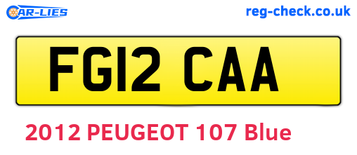 FG12CAA are the vehicle registration plates.