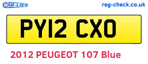 PY12CXO are the vehicle registration plates.
