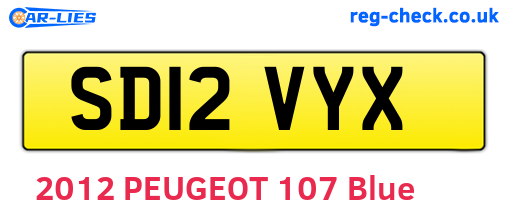 SD12VYX are the vehicle registration plates.