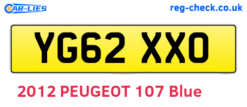 YG62XXO are the vehicle registration plates.