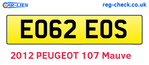 EO62EOS are the vehicle registration plates.