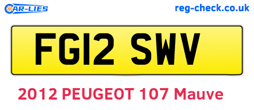 FG12SWV are the vehicle registration plates.