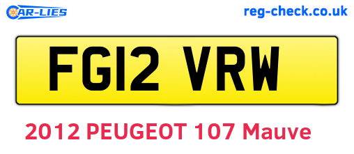 FG12VRW are the vehicle registration plates.