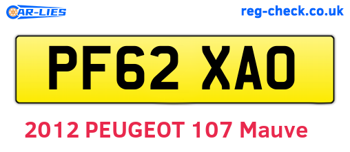 PF62XAO are the vehicle registration plates.