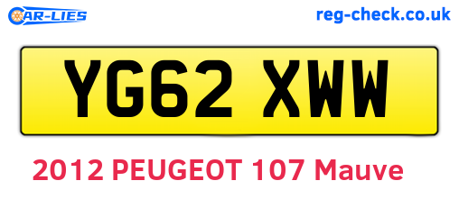 YG62XWW are the vehicle registration plates.