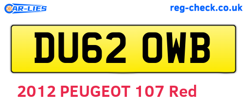 DU62OWB are the vehicle registration plates.