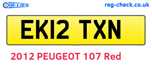 EK12TXN are the vehicle registration plates.