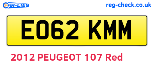 EO62KMM are the vehicle registration plates.