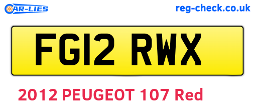 FG12RWX are the vehicle registration plates.
