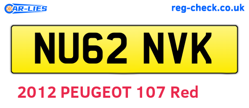 NU62NVK are the vehicle registration plates.