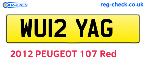 WU12YAG are the vehicle registration plates.