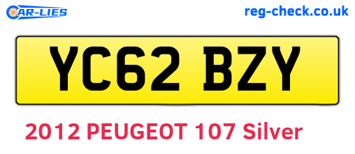 YC62BZY are the vehicle registration plates.