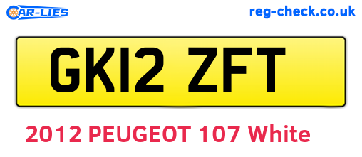 GK12ZFT are the vehicle registration plates.