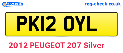 PK12OYL are the vehicle registration plates.