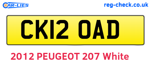 CK12OAD are the vehicle registration plates.