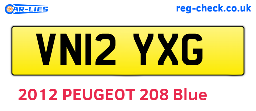 VN12YXG are the vehicle registration plates.