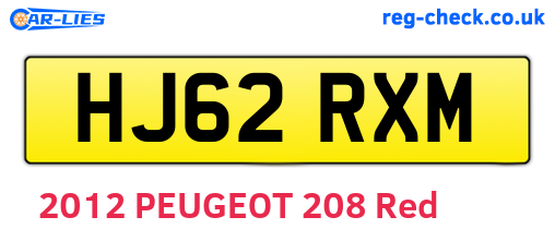 HJ62RXM are the vehicle registration plates.