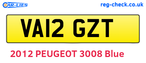 VA12GZT are the vehicle registration plates.