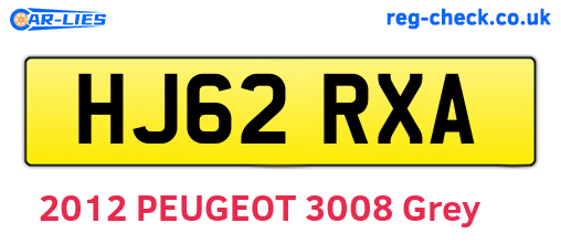 HJ62RXA are the vehicle registration plates.