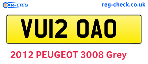 VU12OAO are the vehicle registration plates.