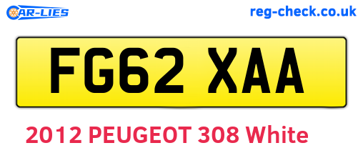 FG62XAA are the vehicle registration plates.