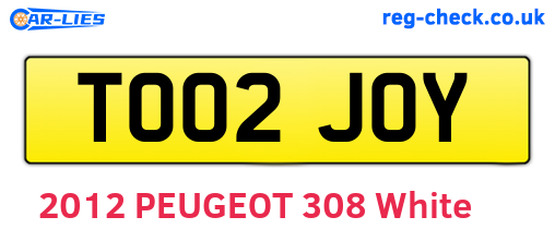 TO02JOY are the vehicle registration plates.