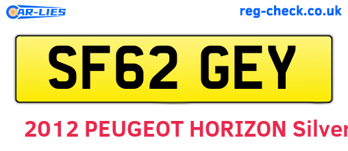 SF62GEY are the vehicle registration plates.
