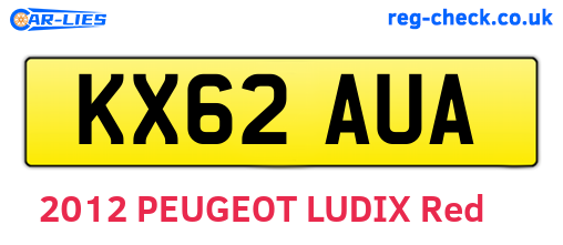 KX62AUA are the vehicle registration plates.