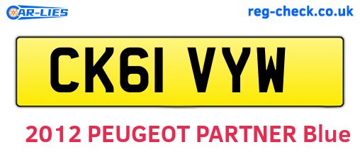 CK61VYW are the vehicle registration plates.