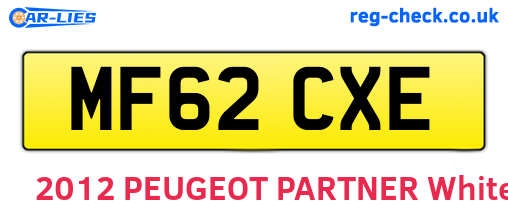 MF62CXE are the vehicle registration plates.