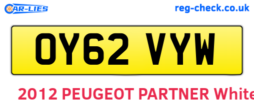 OY62VYW are the vehicle registration plates.