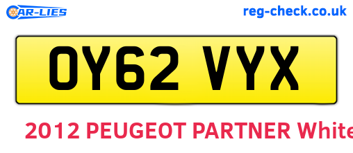 OY62VYX are the vehicle registration plates.