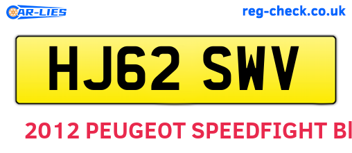 HJ62SWV are the vehicle registration plates.