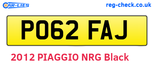 PO62FAJ are the vehicle registration plates.
