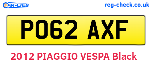 PO62AXF are the vehicle registration plates.