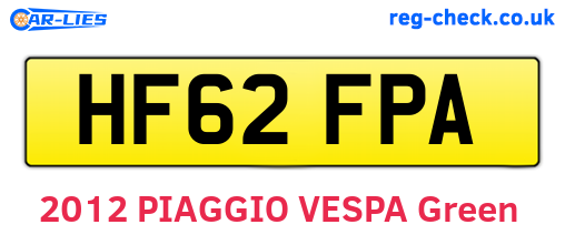 HF62FPA are the vehicle registration plates.