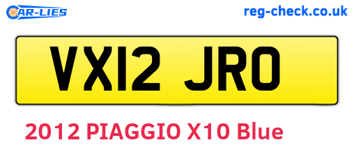 VX12JRO are the vehicle registration plates.