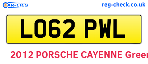 LO62PWL are the vehicle registration plates.