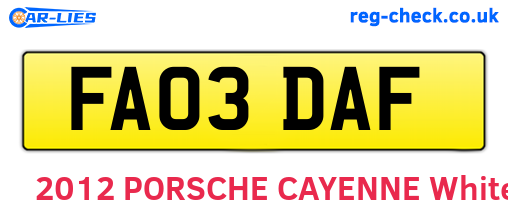 FA03DAF are the vehicle registration plates.