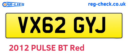 VX62GYJ are the vehicle registration plates.