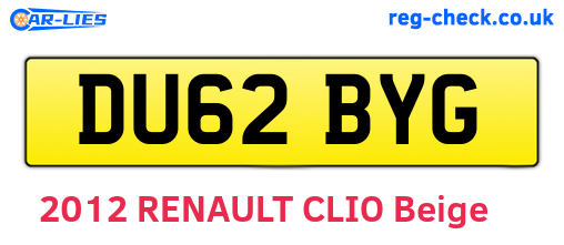 DU62BYG are the vehicle registration plates.