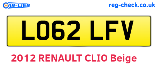 LO62LFV are the vehicle registration plates.