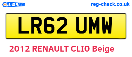 LR62UMW are the vehicle registration plates.